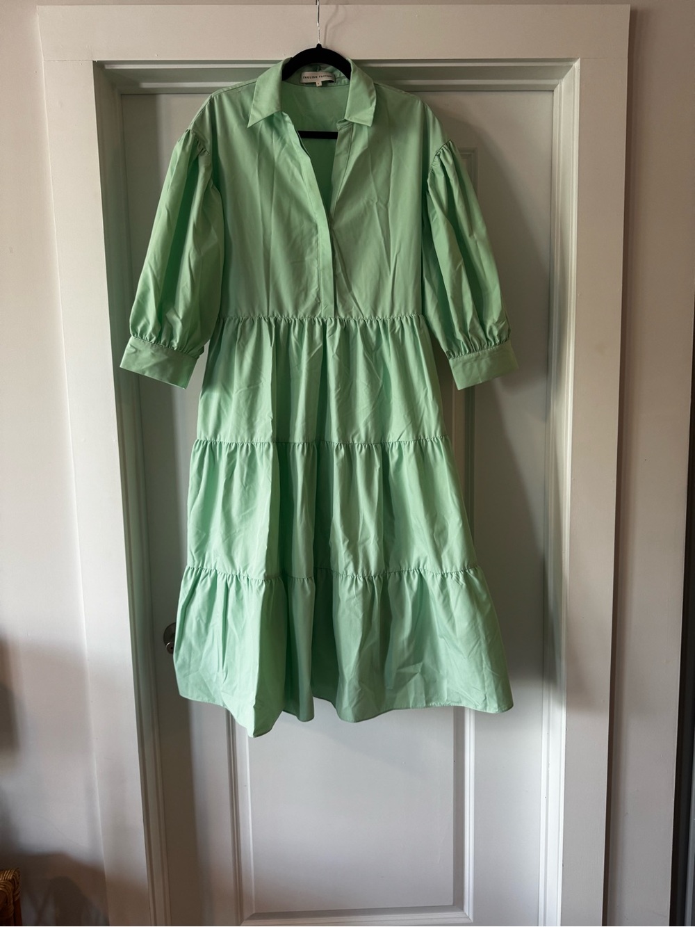 English Factory Mint Green Tiered Midi Shirt Dress